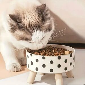 Amazon Polka Dot Cat Bowl - Black and White